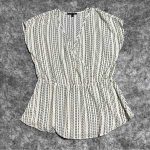 Nouvida V-Neck Blouse Women's L White Top  Striped